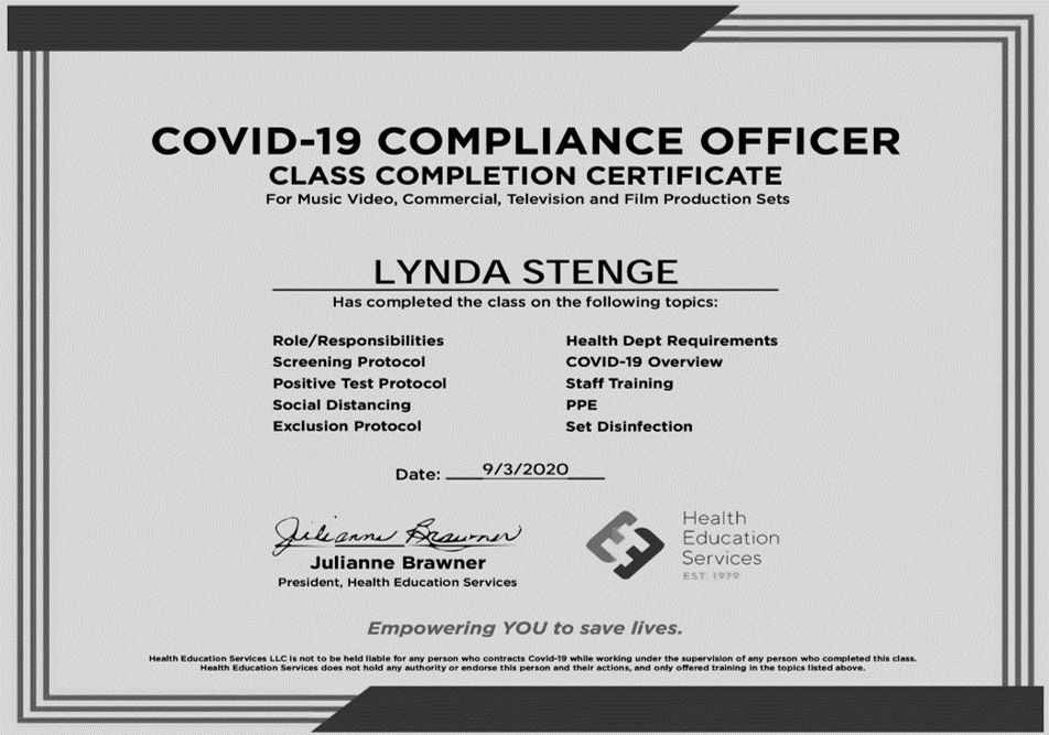 Blanche Agency Covid Compliance Officer Certification