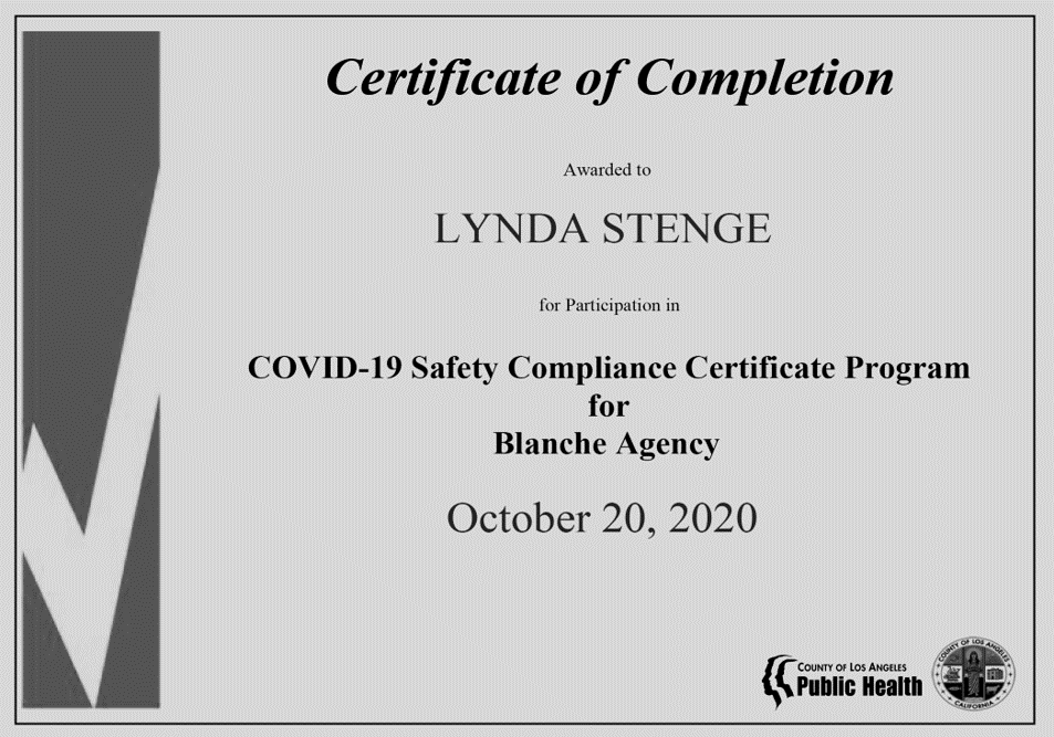 Blanche Agency Covid Safety Program Certification City Of LA