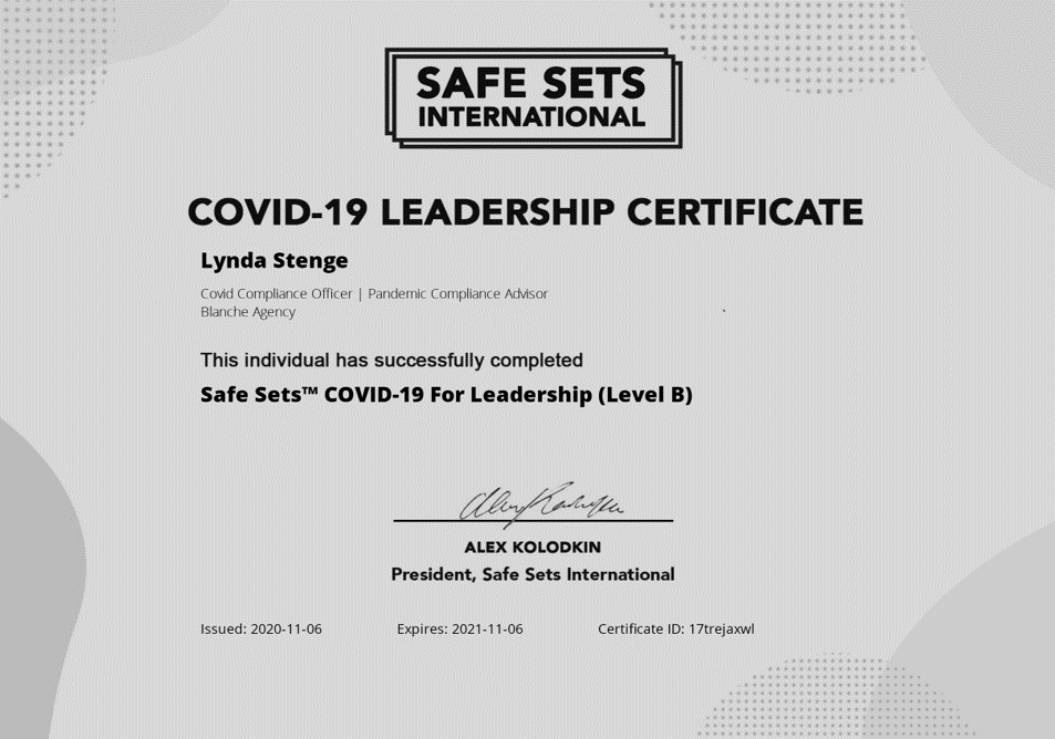 Blanche Agency Safe Sets International Leadership Level B Certification