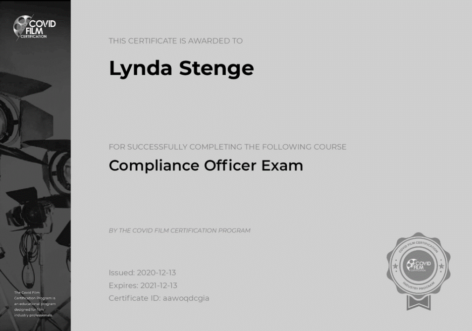 Blanche Agency Covid Officer Film Compliance